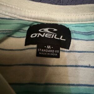 O’Neill Stripe Tee Shirt M Surf Skater Beach Cream Aqua Blue Californiacore Y2K